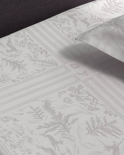 Decorative wallpaper with floral and geometric pattern on a plain background